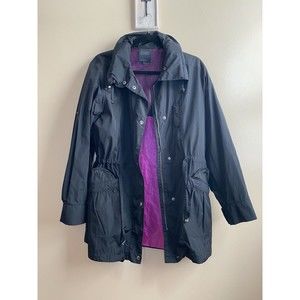 HILARY RADLEY NEW YORK Women’s Black Full Zip Hooded Windbreaker Jacket Sz 10